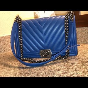 Authentic Chanel Blue💙Chevron Lamskin Large Bag💙